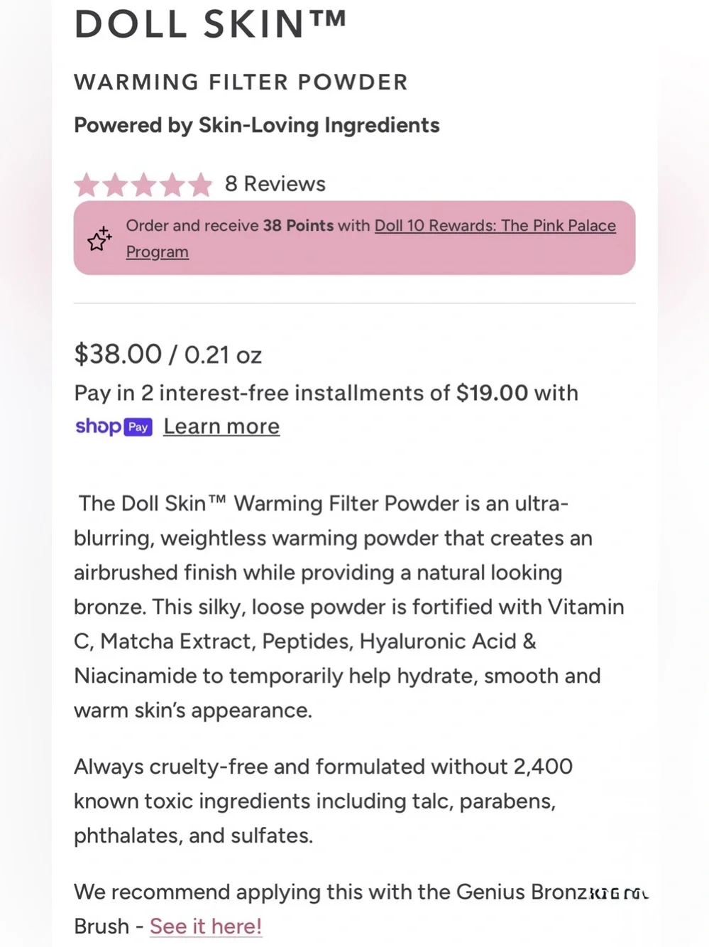 DOLL 10 Warming Filter Powder - New - Full Size